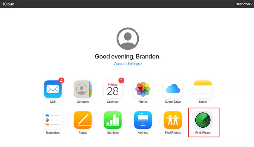 choose find iphone-unlock iphone with icloud