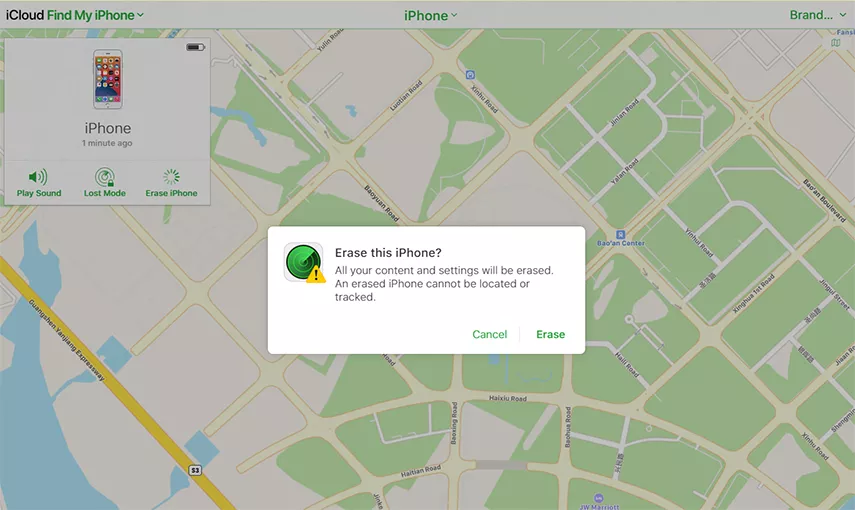 click erase to confirm
