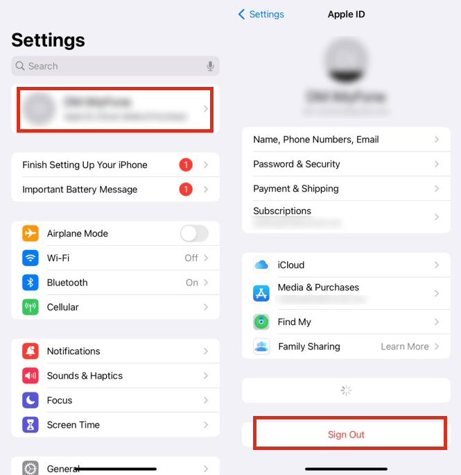 log out of iCloud with your Apple ID and password in settings