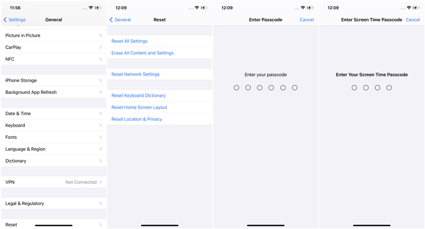 reset iphone to bypass screen time passcode