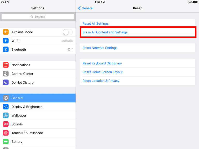 restore erase all content and settings