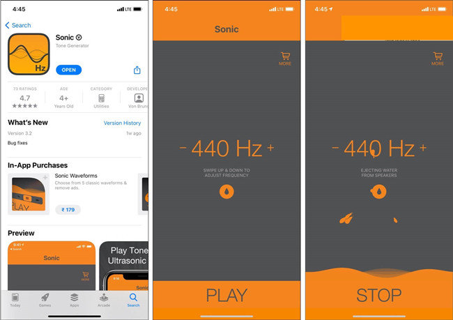 use sonic-app to get water out of phone speaker