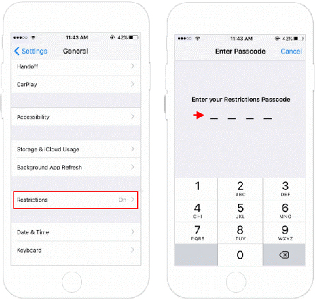 turn off restrictions on iphone