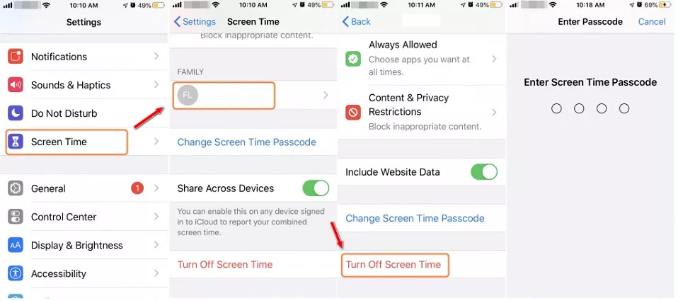 Turn Off Screen Time and enter the passcode.