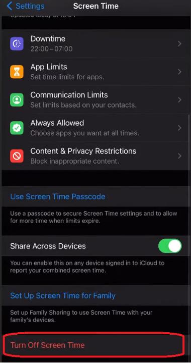 turn off screen time