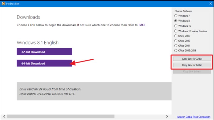 choose bit version in windows iso downloader
