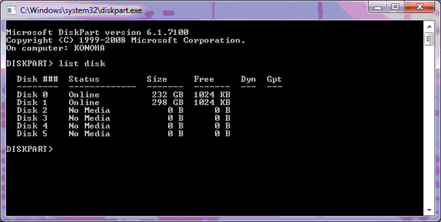 cmd listdisk