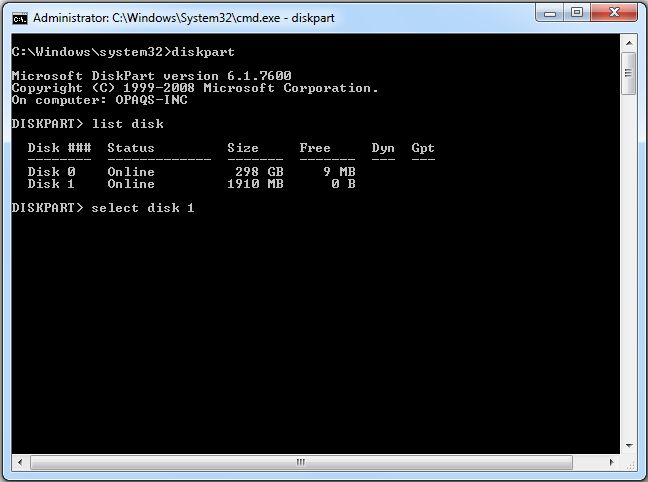 cmd listdisk