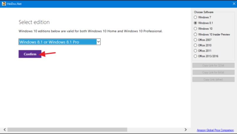 click confirm in windows iso downloader