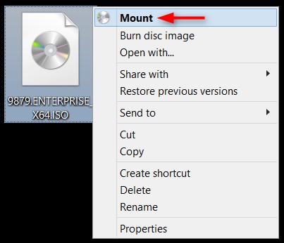 Mount ISO context menu