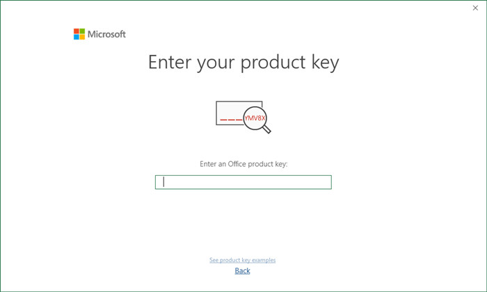 enter product key of office
