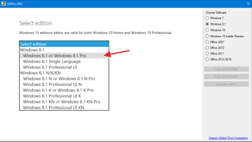 select edition in windows iso downloader