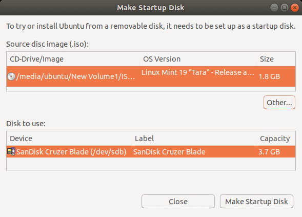 startup disk creator