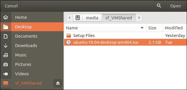 Ubuntu - click other to browse ISO image