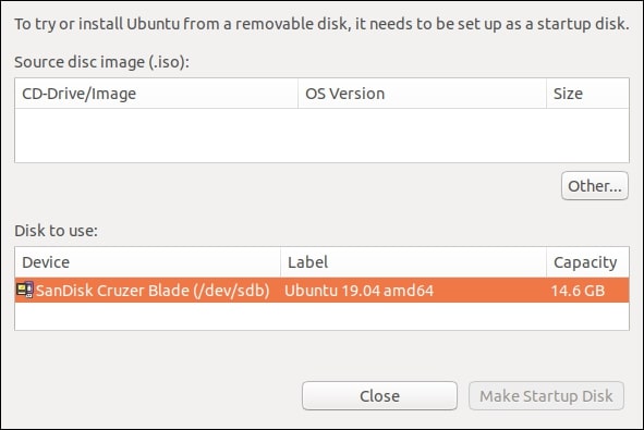 Ubuntu USB highlighted