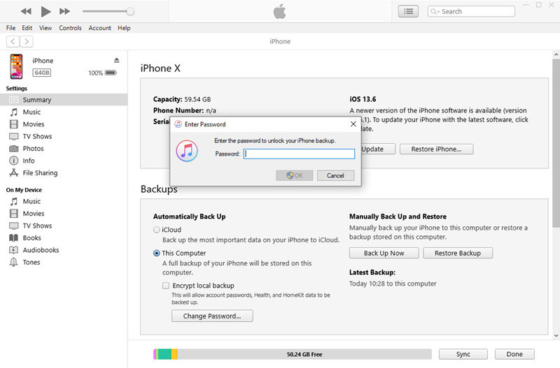 uncheck encrypt local backup in itunes