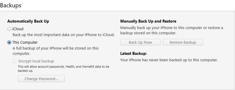 itunes encrypt local backup