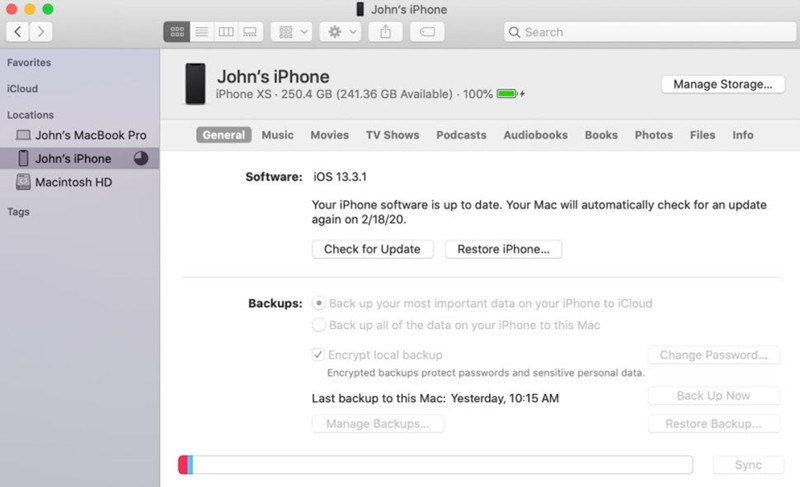 check encrypt local backup on mac