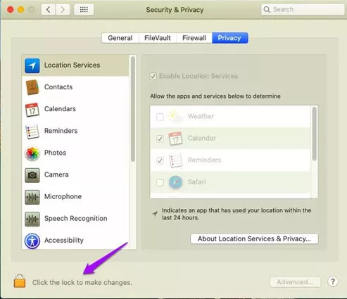 tap click the lock to make changes at the bottom