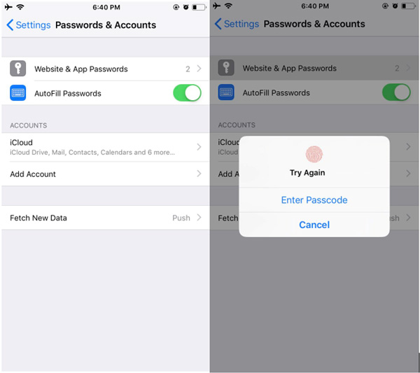click website and app passwords