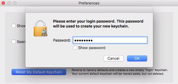 enter a new password of keychain first aid