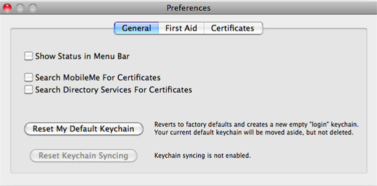 reset default keychain