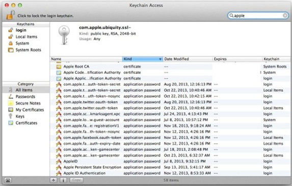 select login option from keychain