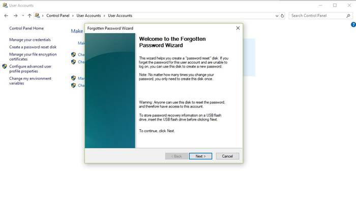 click on password reset disk