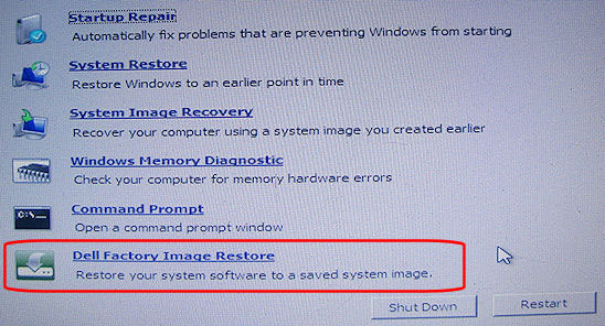 dell laptop factory reset without password on windows 7 vista