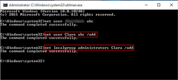 windows 10 add new admin user command line