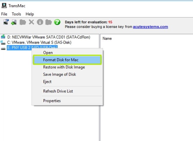 format disk for mac in order to install macos from usb in windows