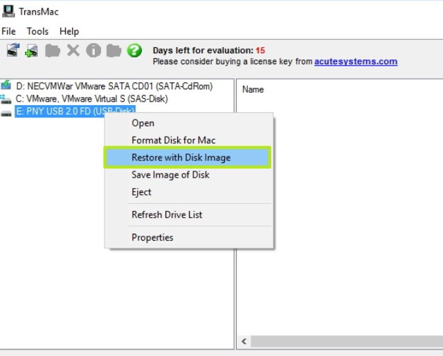 restore with disk image