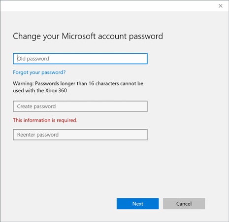 change microsoft account password
