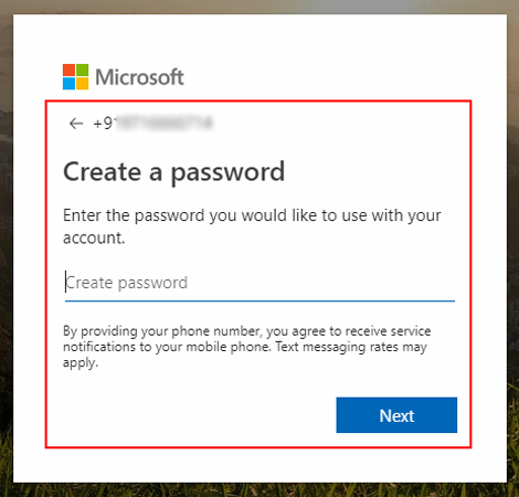 create microsoft account password