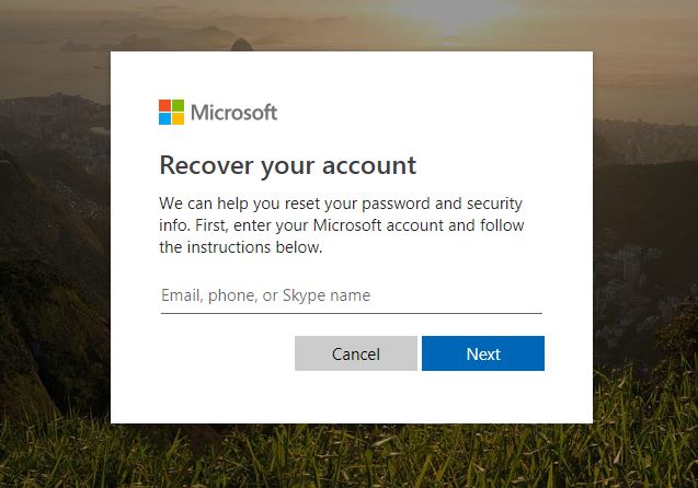 microsoft forgot password reset page