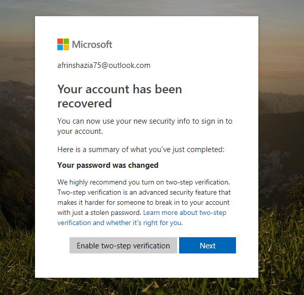 microsoft forgotten password changed