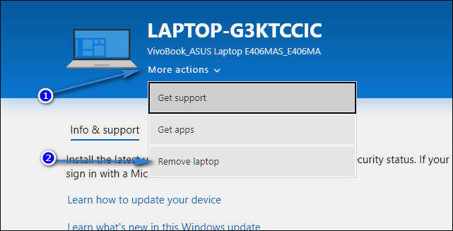 click more actions to remove device