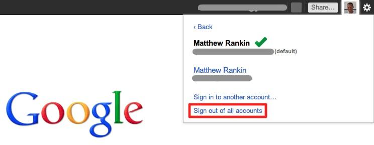sign out from all in order to set or change default google account