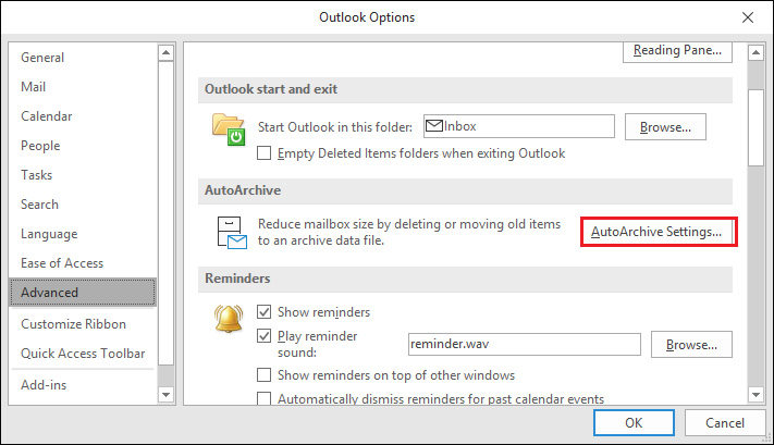 click autoarchive settings in the menu to archive your items