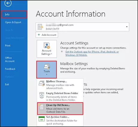 choose account settings in info options