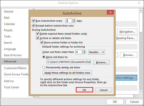 click browse to select destination to save items
