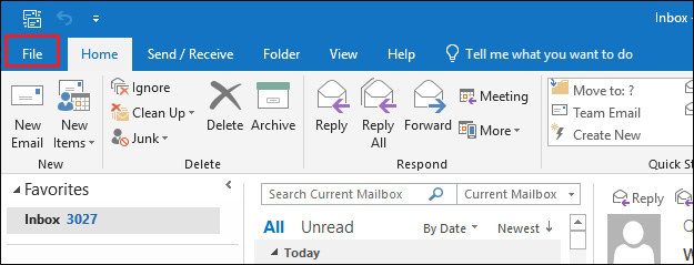 откройте Outlook и щелкните вкладку файла