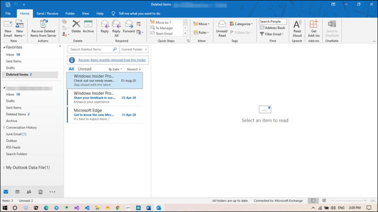 go to deleted items to recover deleted emails