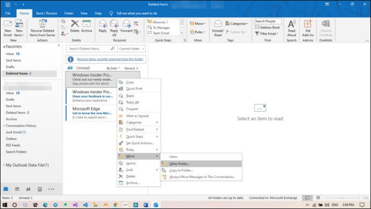 move deleted email to other folder