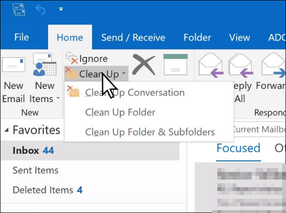 choose one option in clean up to remove duplicate emails
