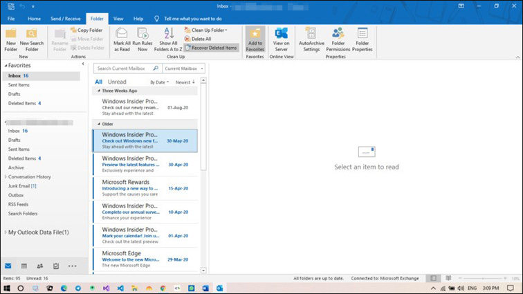 click recover deleted items