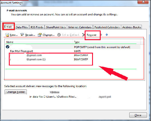 remove duplicate accounts in email tab