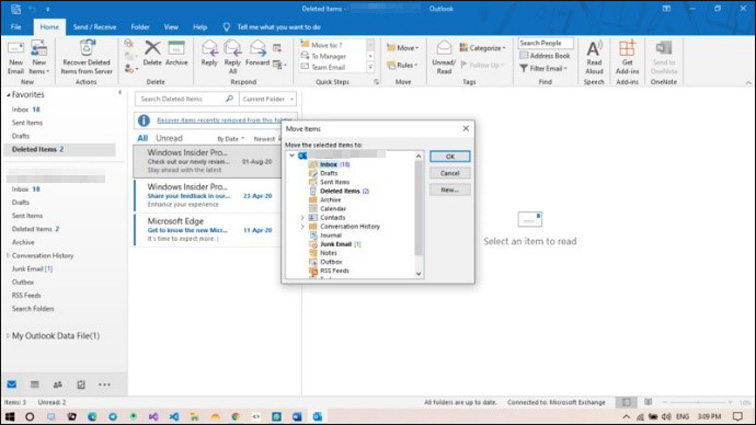 select folder to save email