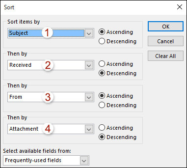 choose options to set limitations to sort emails
