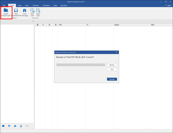 click browse or find to select ost file to convert ost to pst